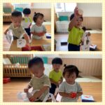 0、1歳児…戸外遊び、制作、粘土、お買い物ごっこ、タオル引き