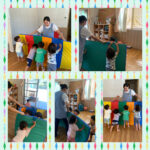 2歳児　マット相撲押し　リレー　顔を描く練習　名前　粘土　箸の練習