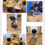 0、1歳児…ハイハイ、ボール、スプーン遊び、給食、洗濯バサミ、バスごっこ