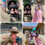 0歳児　戸外遊び　お昼寝前の様子　紐通し