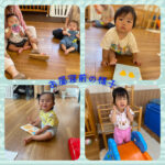 0歳児  お昼寝前の様子  紐通し  折り紙  マグネット