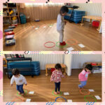 2歳児  英数字で引越し鬼  方向感覚ジャンプ  名前の練習  紐通し