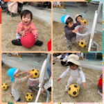0、1歳児　戸外ボール　お絵描き　ボール運び