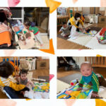 0.1歳児　室内遊び　電車ごっこ　給食　ハサミ　福笑い　テープはがし