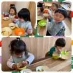 0、1歳児  リズム体操  給食  紐通し  動物カード  洗濯バサミ