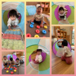 0歳児 砂遊び 感触マット  縄渡り フラフープ  午睡前 箱タワー 知育活動