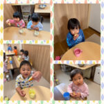 2歳児　ダンス　ボール　午後のおやつ　洗濯バサミ　お絵描き