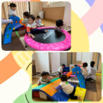 1歳児  サーキット遊び　お昼寝　おやつ　知育活動　新聞紙遊び　バスごっこ